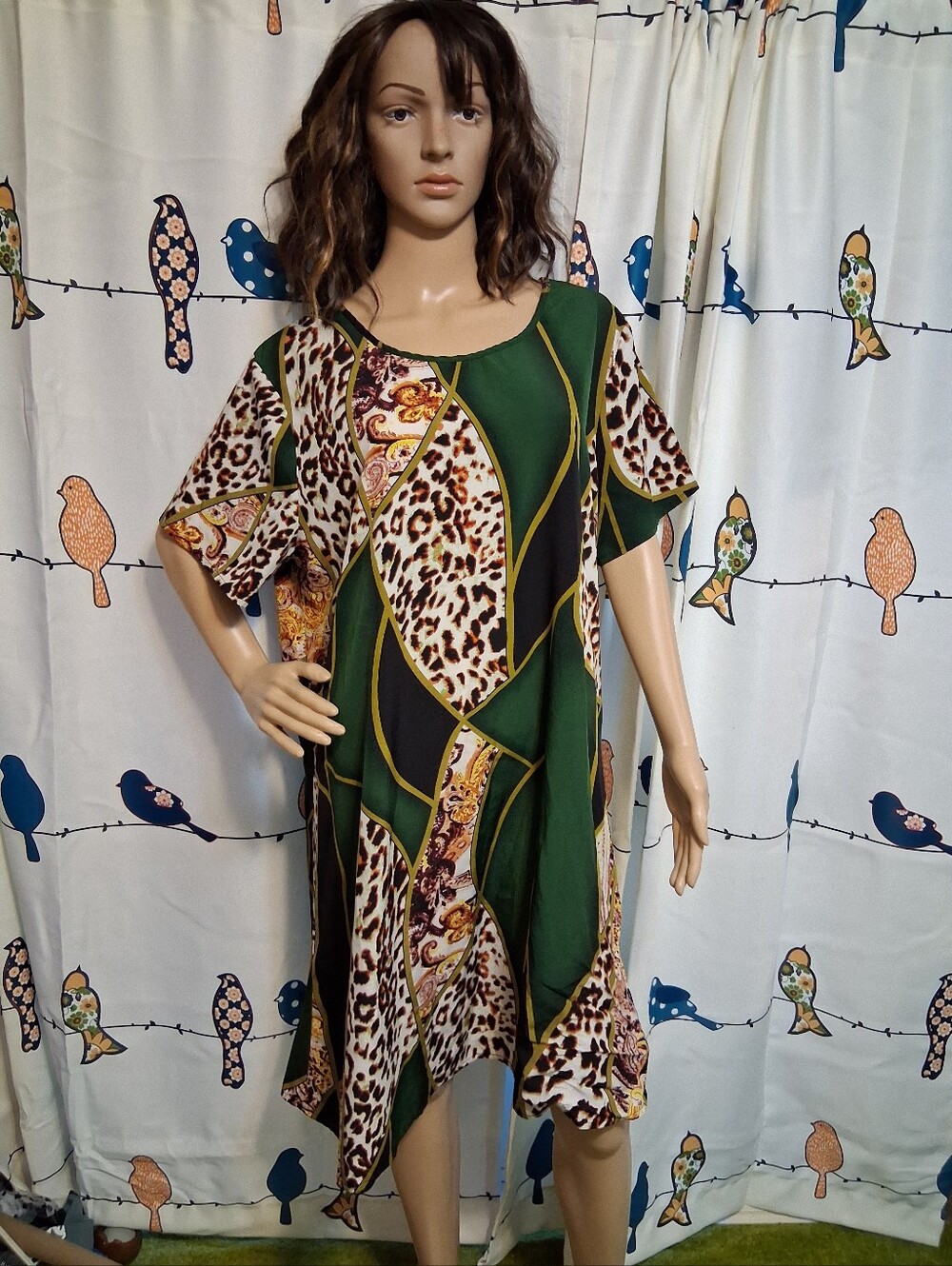 Shein Curve Green Animal Print Panel Women's Dress Size 2XL